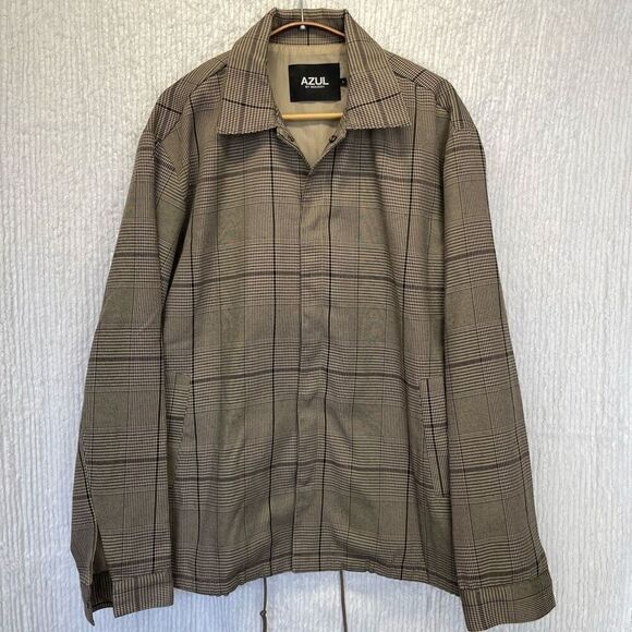 Azul by Moussy Black White Rayon Blend Long Sleeve Plaid Snap Jacket Size Large - Picture 1 of 10